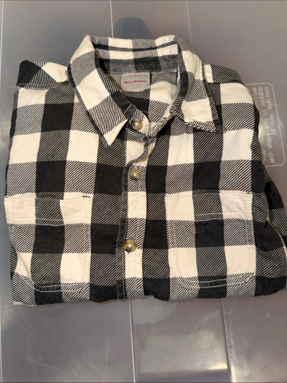 Hannah Andersson Black & White Buffalo Plaid Button Up Shirt long sleeve size 5